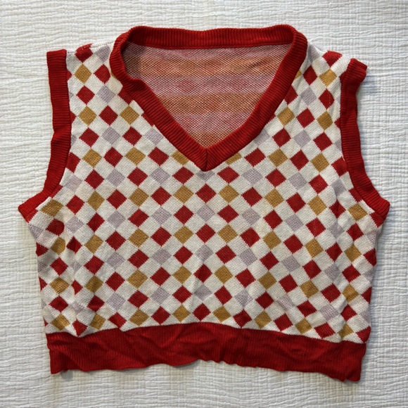 Jackets & Blazers - Red and Gold Argyle Knit Vest
